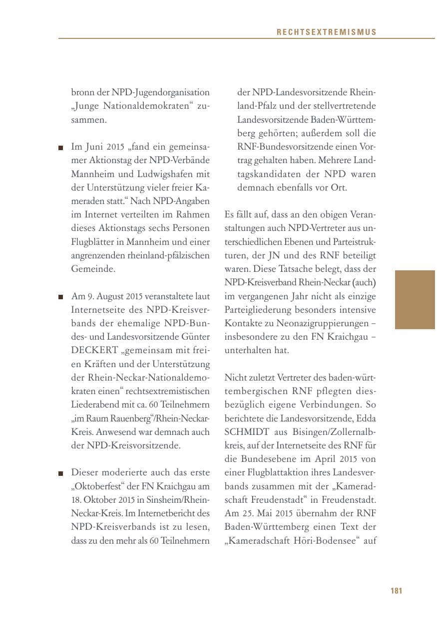 Seite 181 des Verfassungsschutzbericht 2015 Baden-Württemberg