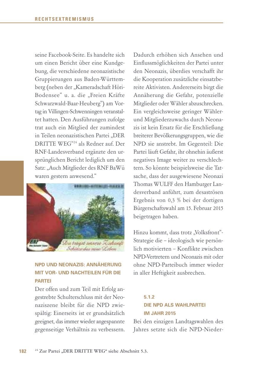 Seite 182 des Verfassungsschutzbericht 2015 Baden-Württemberg