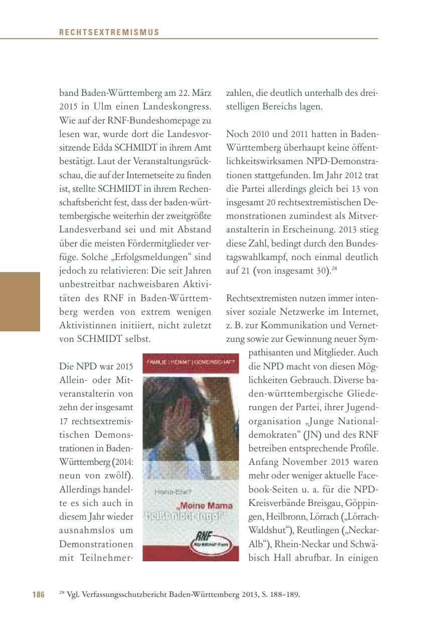 Seite 186 des Verfassungsschutzbericht 2015 Baden-Württemberg