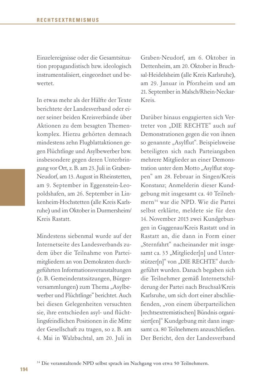 Seite 194 des Verfassungsschutzbericht 2015 Baden-Württemberg