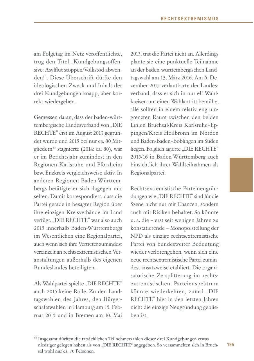 Seite 195 des Verfassungsschutzbericht 2015 Baden-Württemberg
