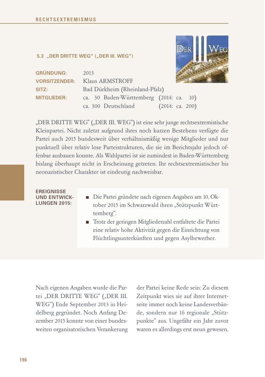 Seite 196 des Verfassungsschutzbericht 2015 Baden-Württemberg