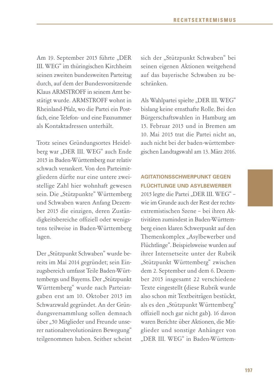 Seite 197 des Verfassungsschutzbericht 2015 Baden-Württemberg