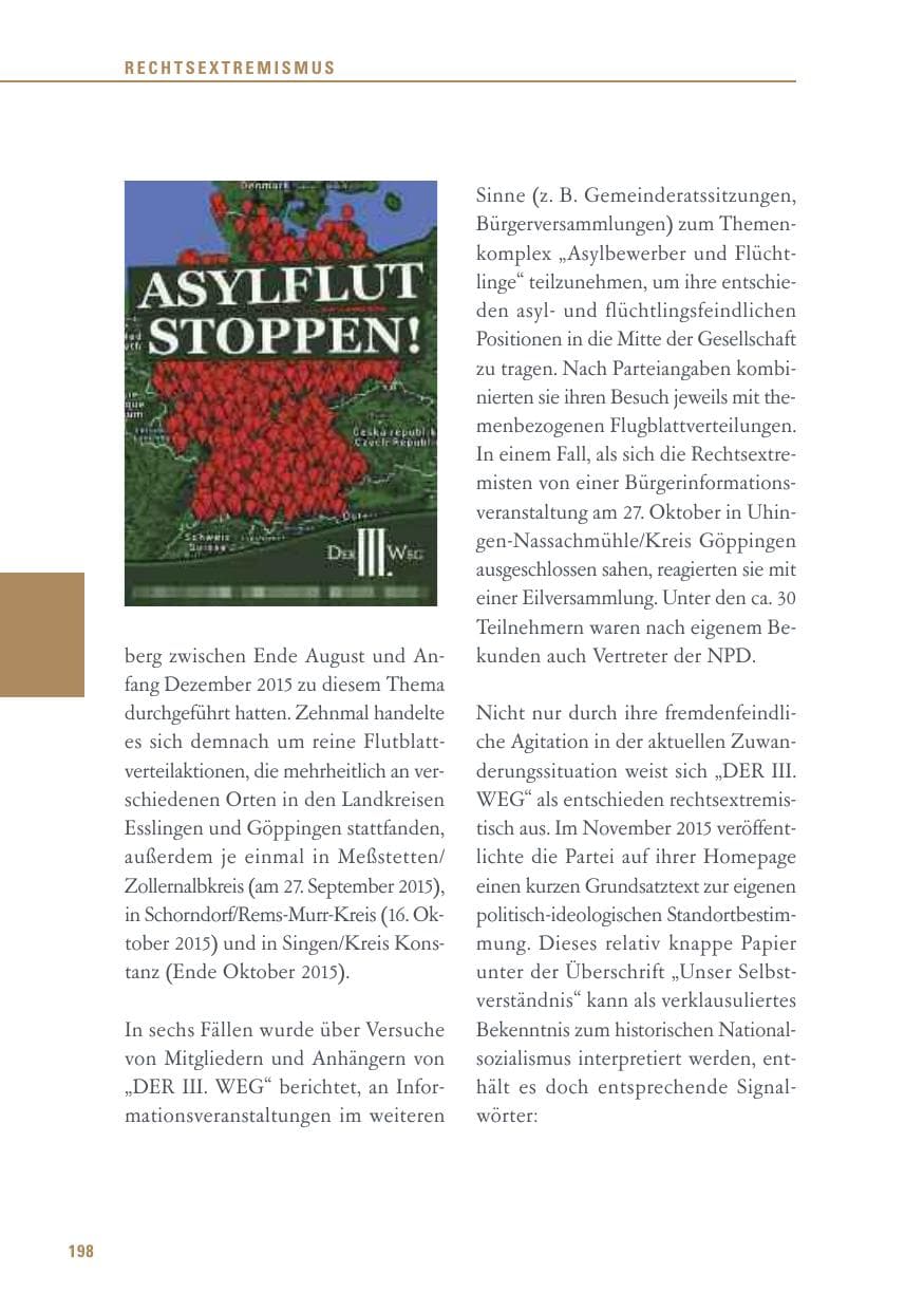 Seite 198 des Verfassungsschutzbericht 2015 Baden-Württemberg