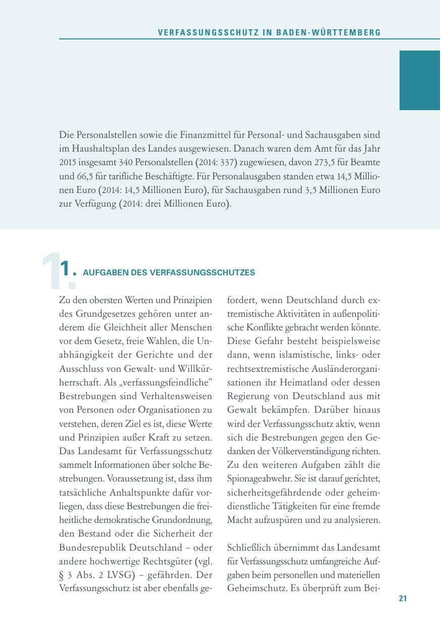 Seite 21 des Verfassungsschutzbericht 2015 Baden-Württemberg
