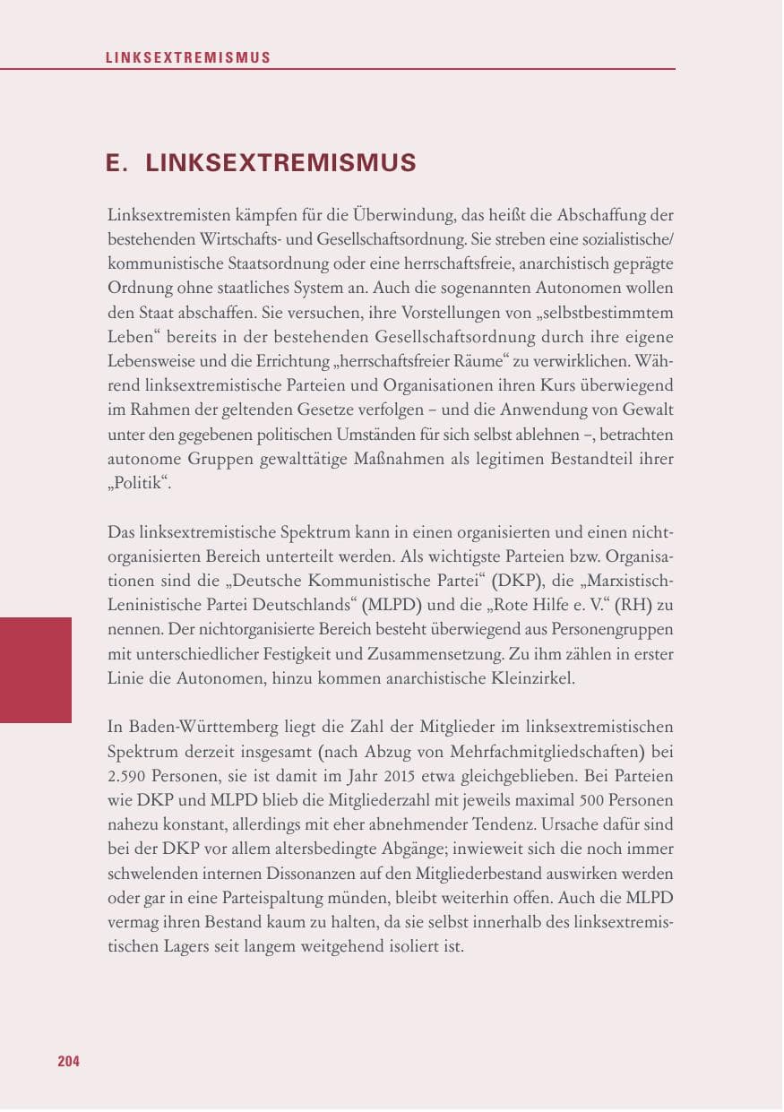 Seite 204 des Verfassungsschutzbericht 2015 Baden-Württemberg