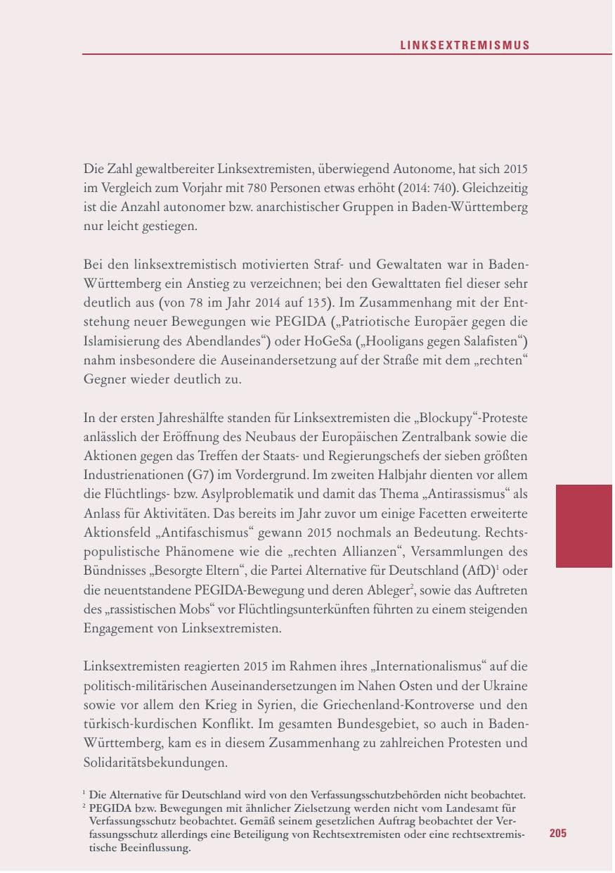 Seite 205 des Verfassungsschutzbericht 2015 Baden-Württemberg