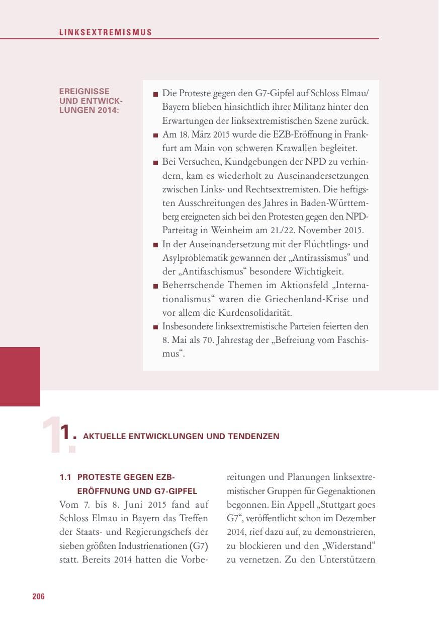 Seite 206 des Verfassungsschutzbericht 2015 Baden-Württemberg
