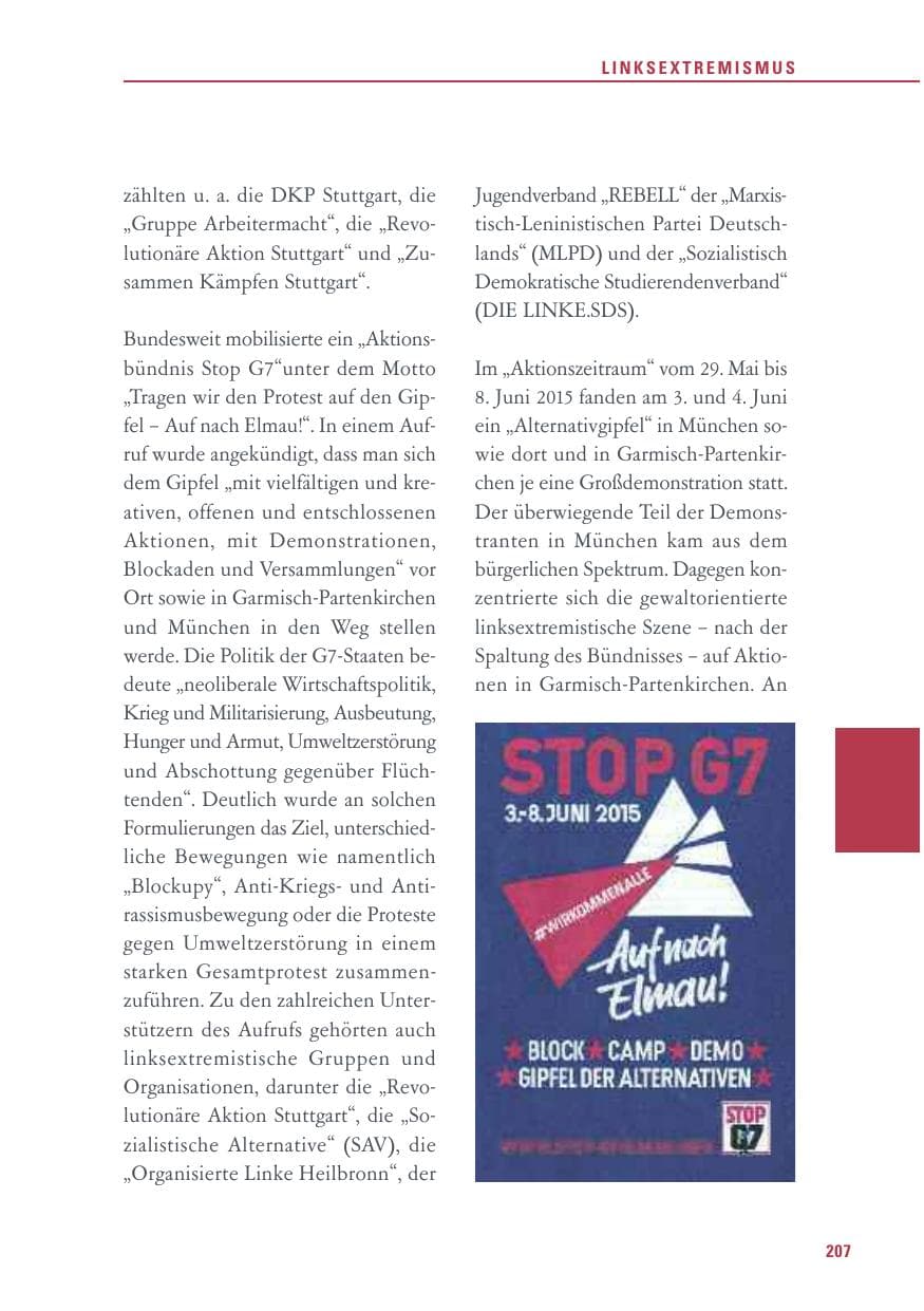 Seite 207 des Verfassungsschutzbericht 2015 Baden-Württemberg