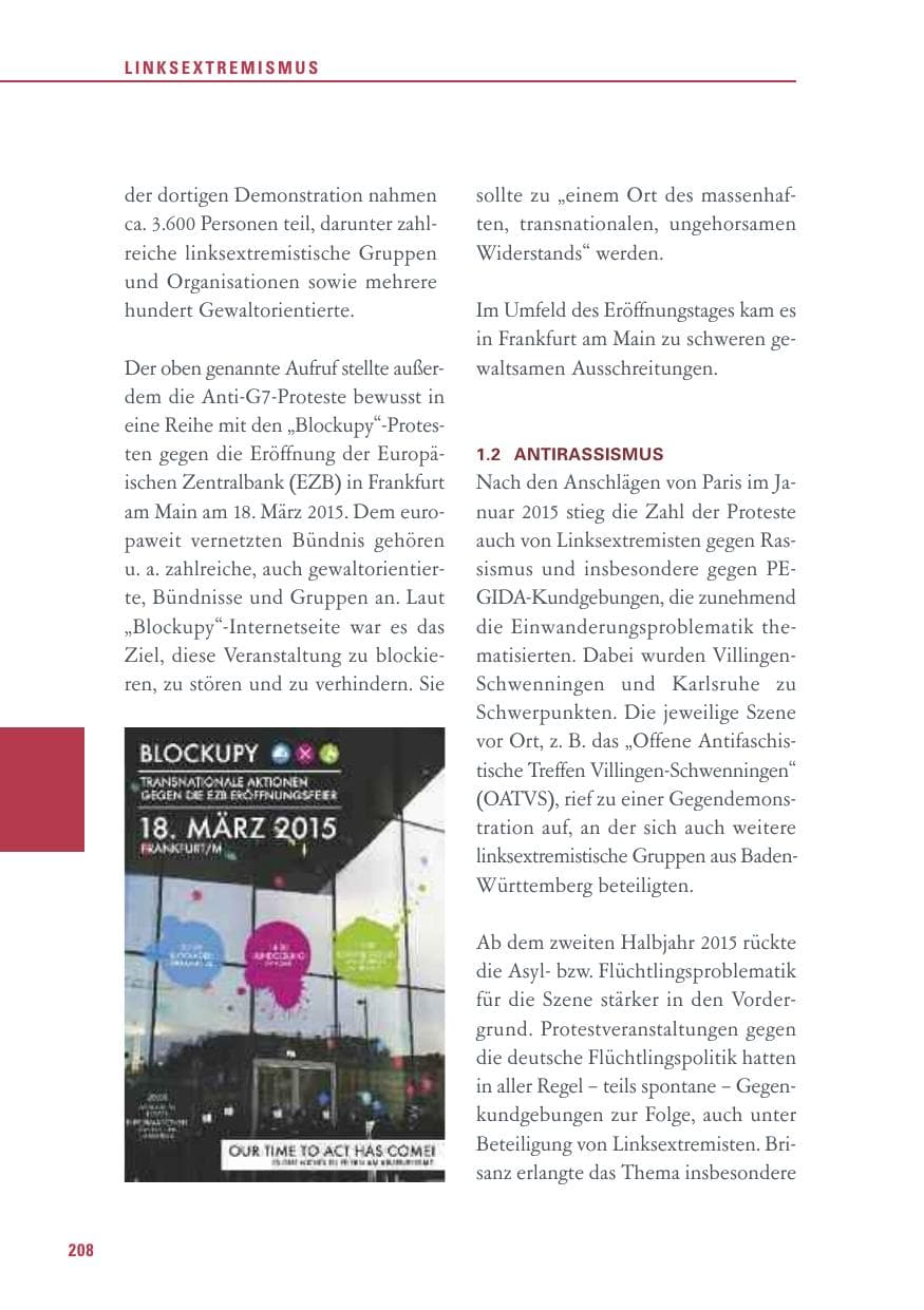 Seite 208 des Verfassungsschutzbericht 2015 Baden-Württemberg