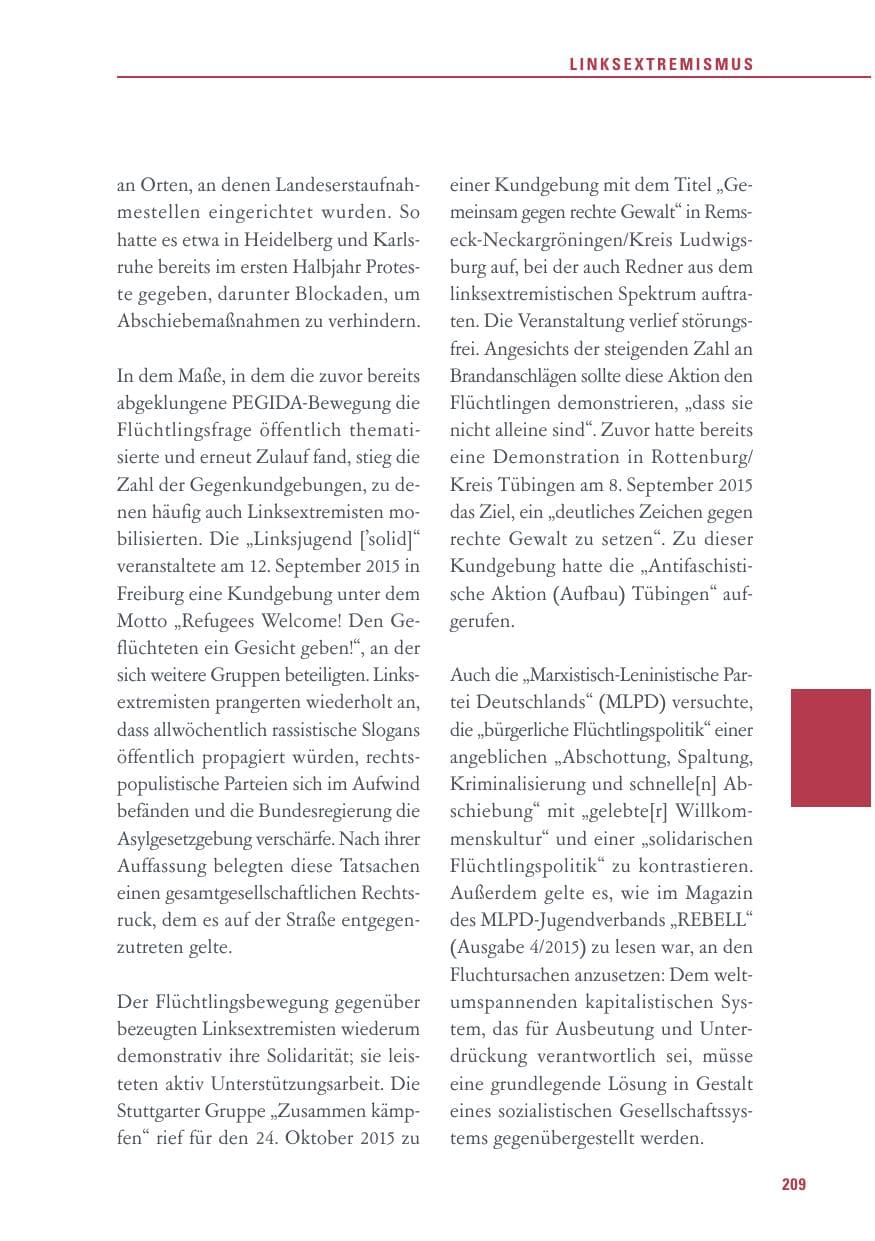 Seite 209 des Verfassungsschutzbericht 2015 Baden-Württemberg