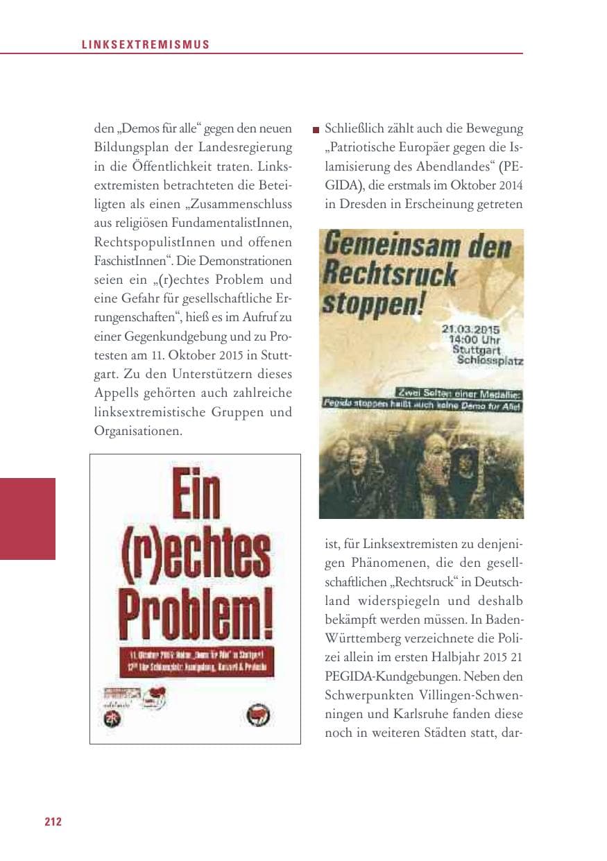 Seite 212 des Verfassungsschutzbericht 2015 Baden-Württemberg