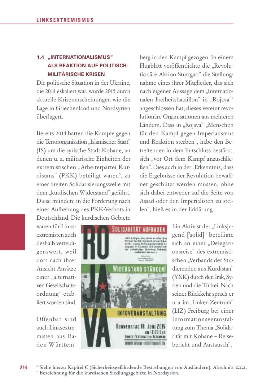Seite 214 des Verfassungsschutzbericht 2015 Baden-Württemberg