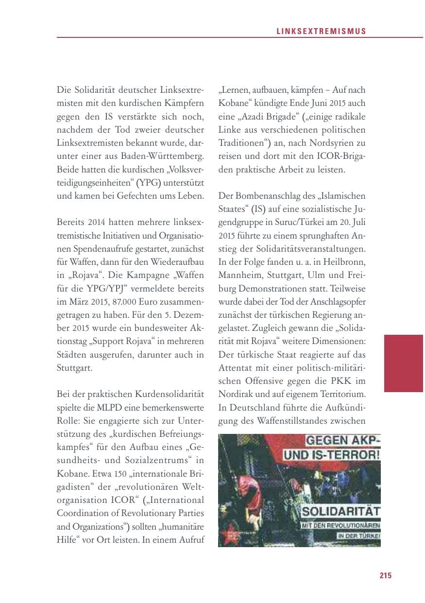 Seite 215 des Verfassungsschutzbericht 2015 Baden-Württemberg