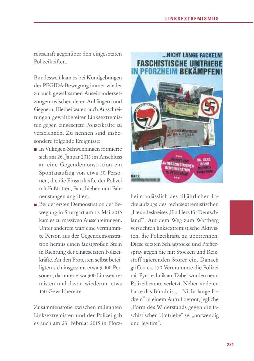 Seite 221 des Verfassungsschutzbericht 2015 Baden-Württemberg