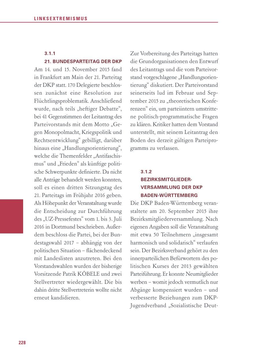 Seite 228 des Verfassungsschutzbericht 2015 Baden-Württemberg