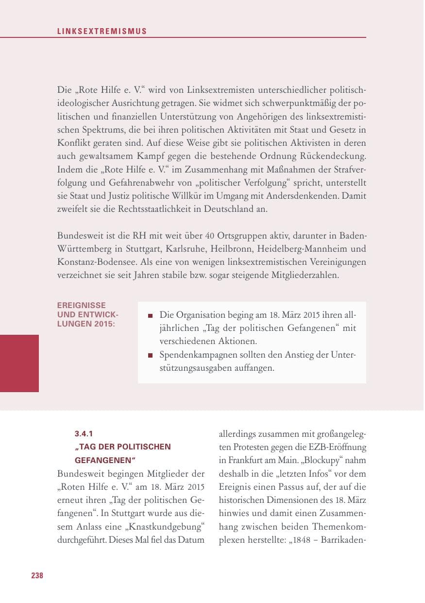 Seite 238 des Verfassungsschutzbericht 2015 Baden-Württemberg
