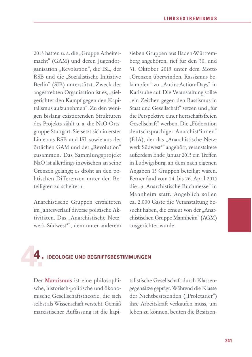 Seite 241 des Verfassungsschutzbericht 2015 Baden-Württemberg