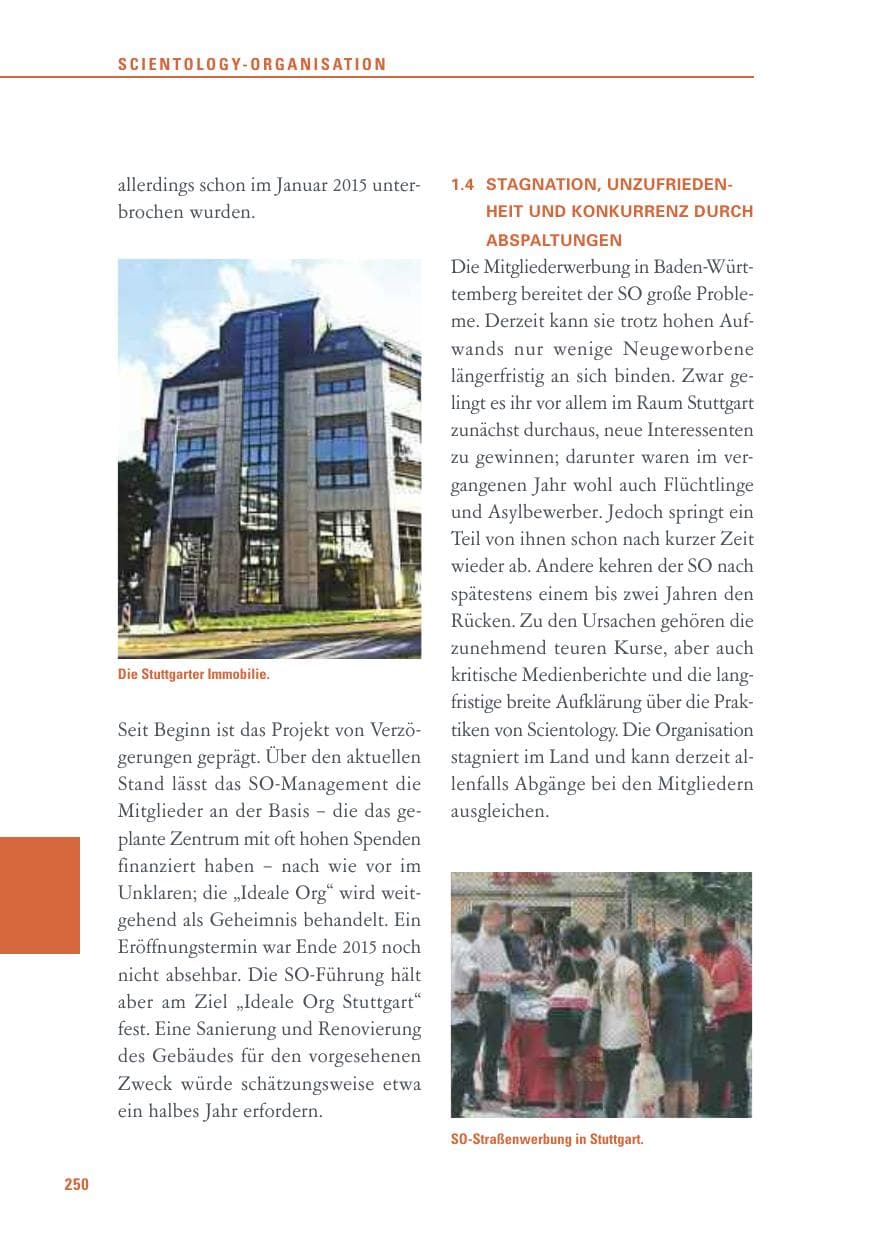 Seite 250 des Verfassungsschutzbericht 2015 Baden-Württemberg