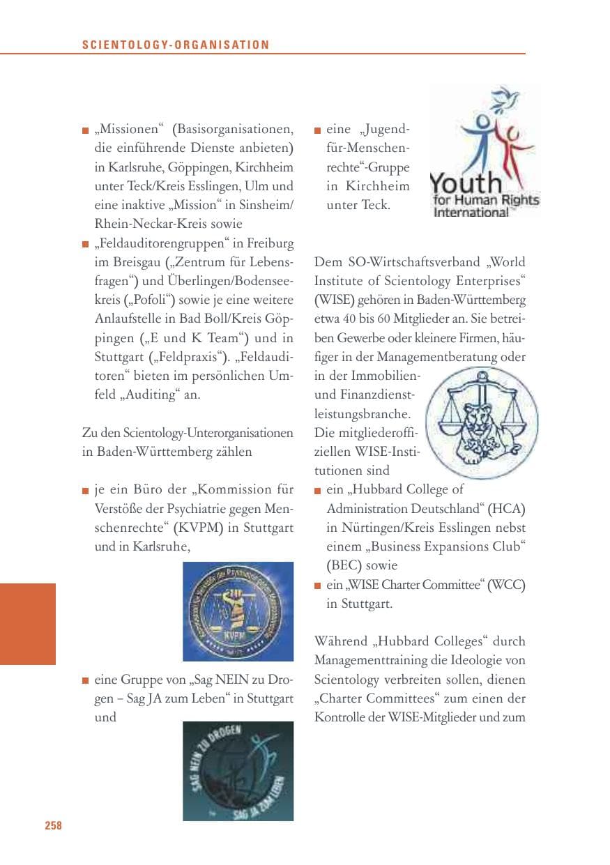 Seite 258 des Verfassungsschutzbericht 2015 Baden-Württemberg