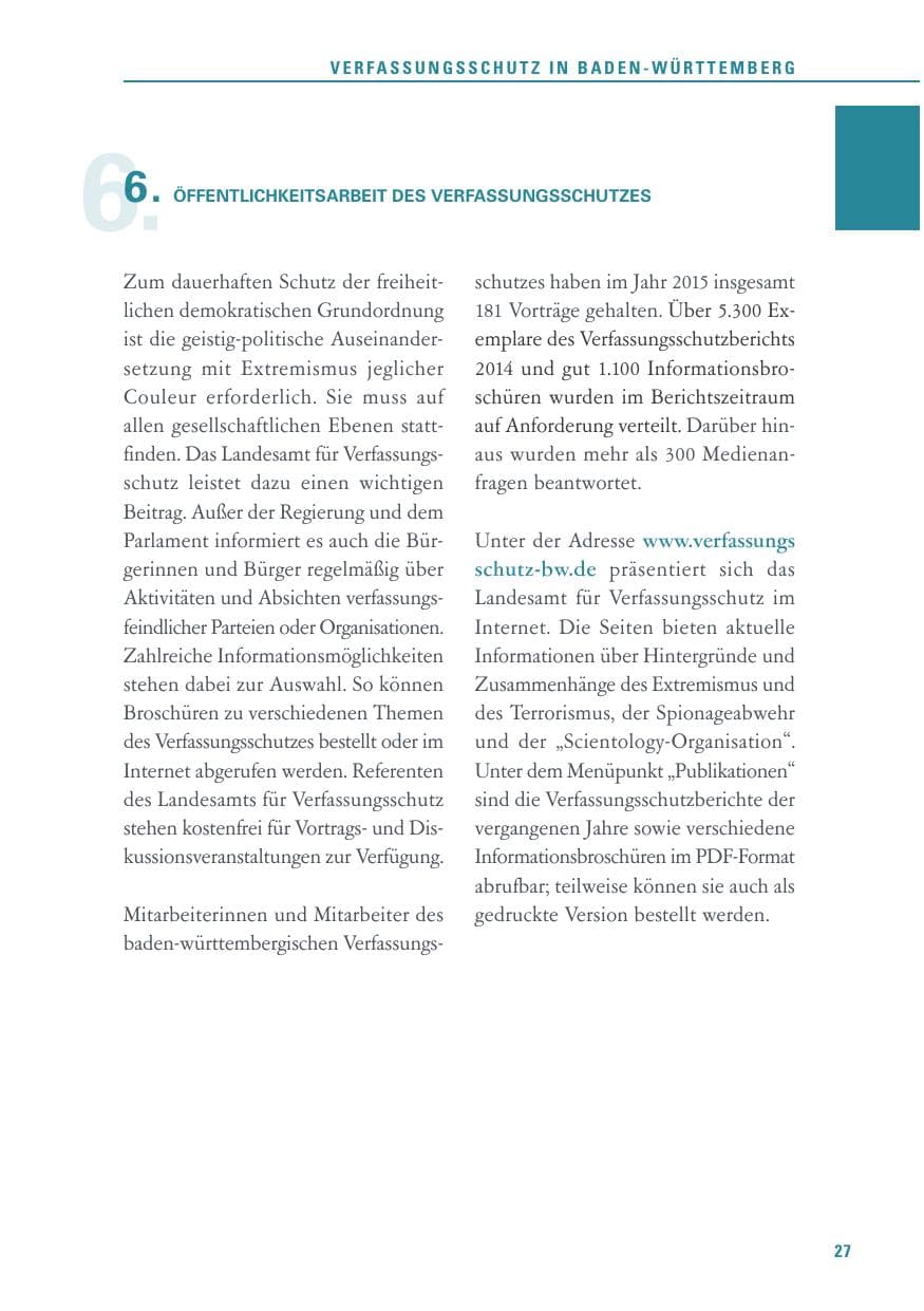 Seite 27 des Verfassungsschutzbericht 2015 Baden-Württemberg