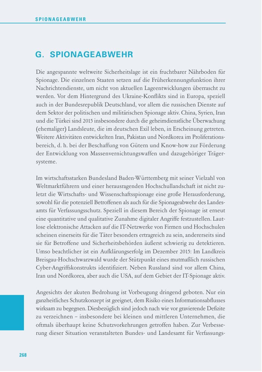 Seite 268 des Verfassungsschutzbericht 2015 Baden-Württemberg