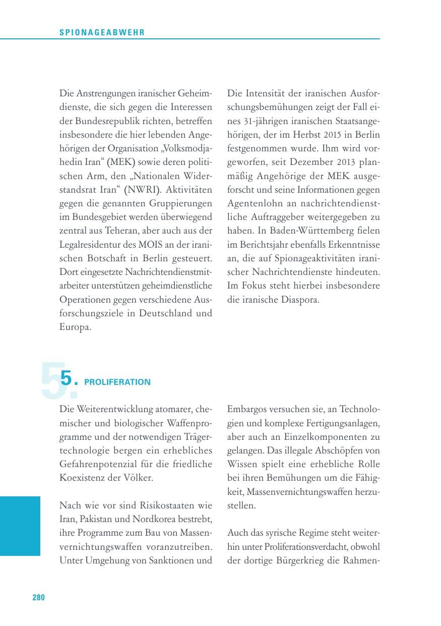 Seite 280 des Verfassungsschutzbericht 2015 Baden-Württemberg