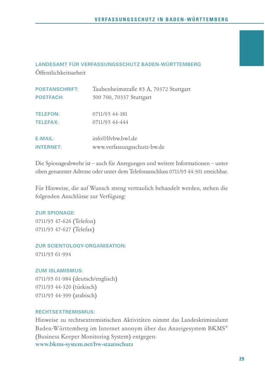 Seite 29 des Verfassungsschutzbericht 2015 Baden-Württemberg