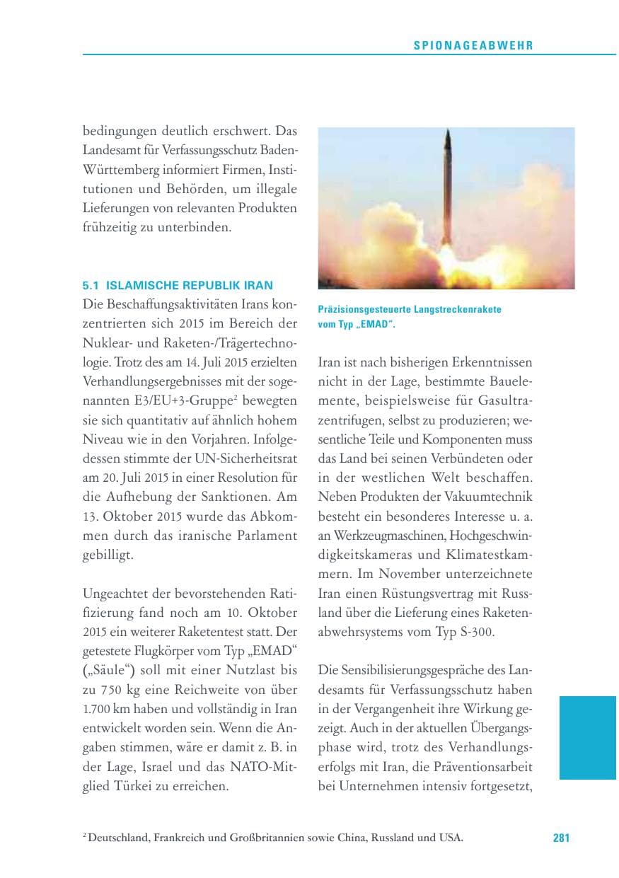 Seite 281 des Verfassungsschutzbericht 2015 Baden-Württemberg