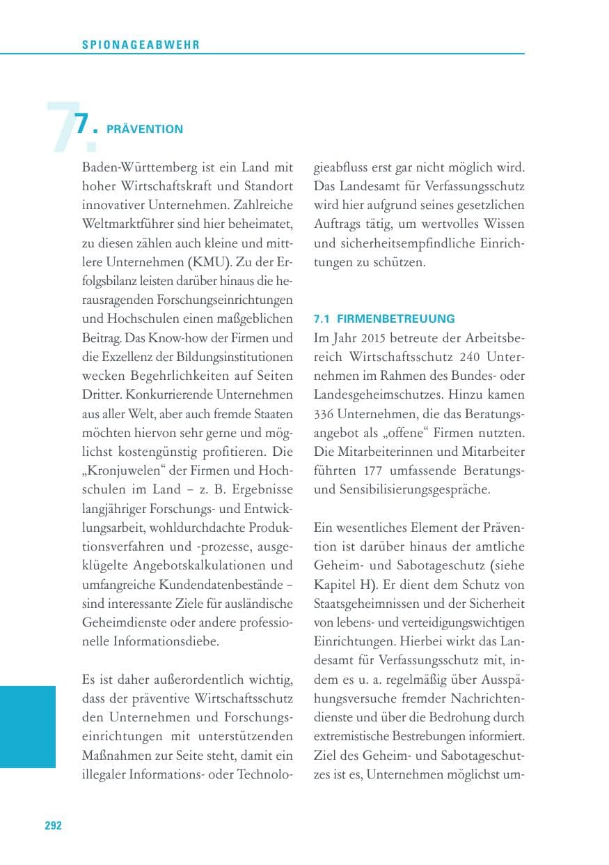 Seite 292 des Verfassungsschutzbericht 2015 Baden-Württemberg