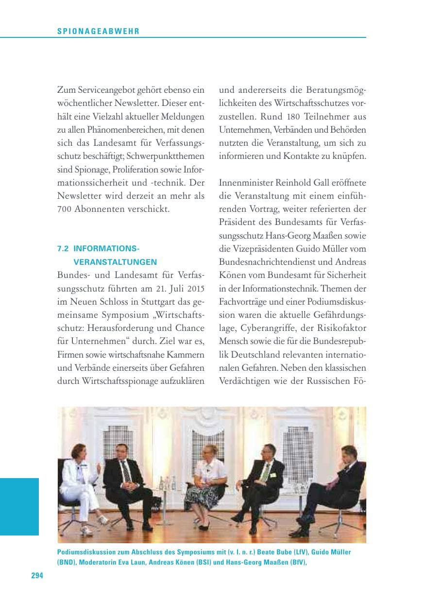 Seite 294 des Verfassungsschutzbericht 2015 Baden-Württemberg
