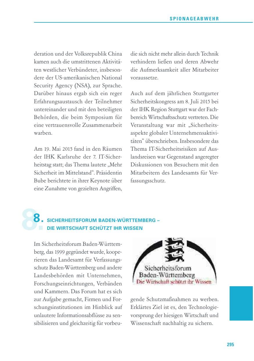 Seite 295 des Verfassungsschutzbericht 2015 Baden-Württemberg