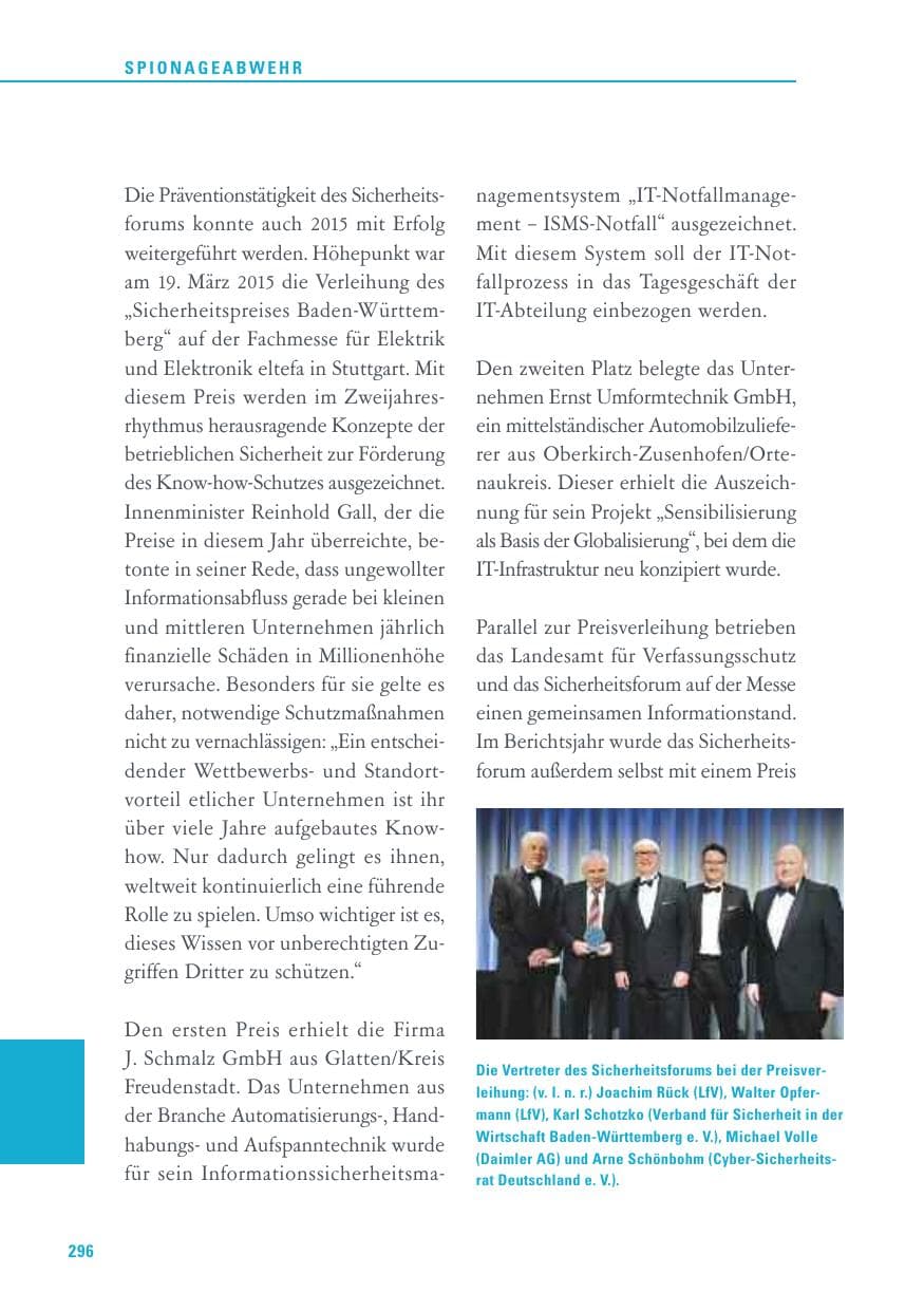 Seite 296 des Verfassungsschutzbericht 2015 Baden-Württemberg