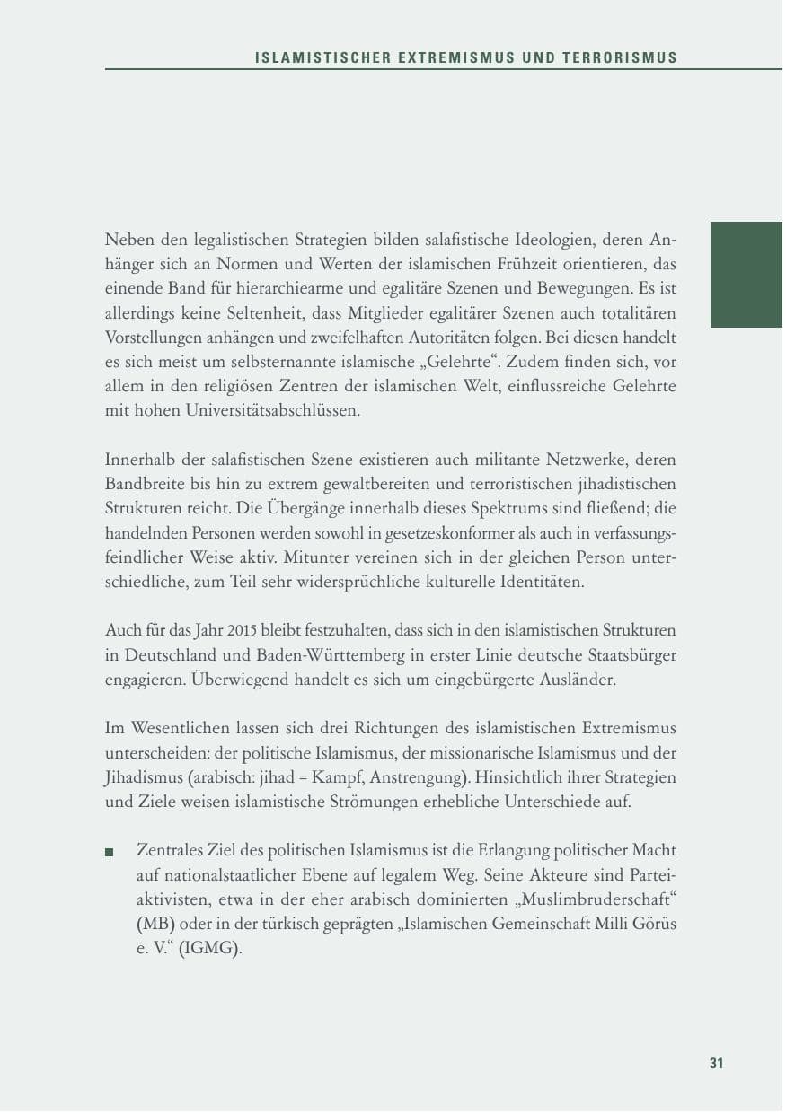 Seite 31 des Verfassungsschutzbericht 2015 Baden-Württemberg