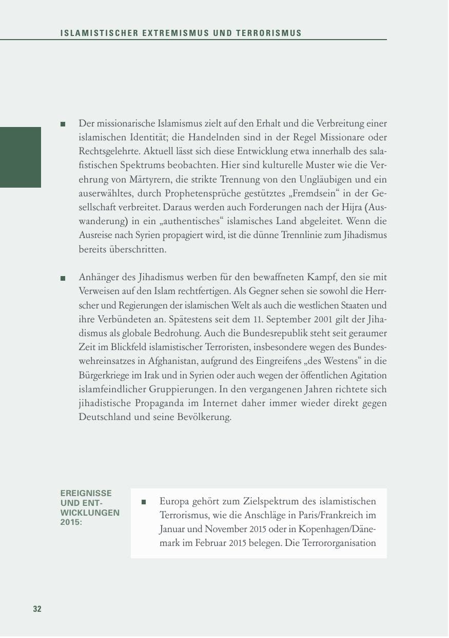 Seite 32 des Verfassungsschutzbericht 2015 Baden-Württemberg