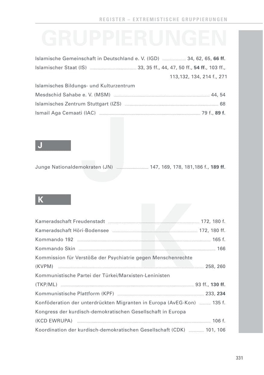 Seite 331 des Verfassungsschutzbericht 2015 Baden-Württemberg