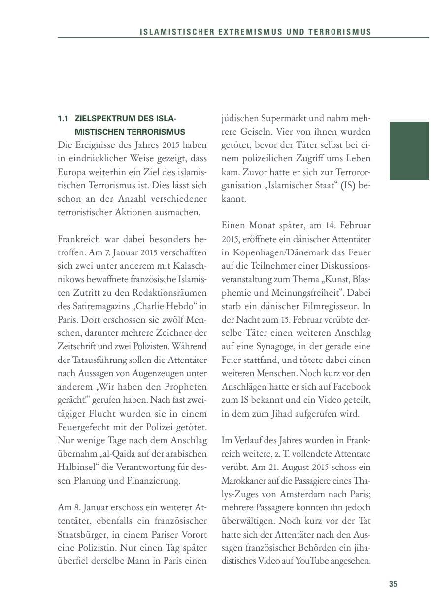 Seite 35 des Verfassungsschutzbericht 2015 Baden-Württemberg