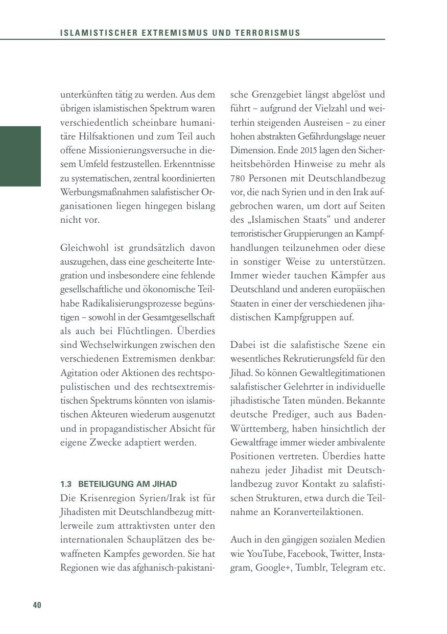 Seite 40 des Verfassungsschutzbericht 2015 Baden-Württemberg