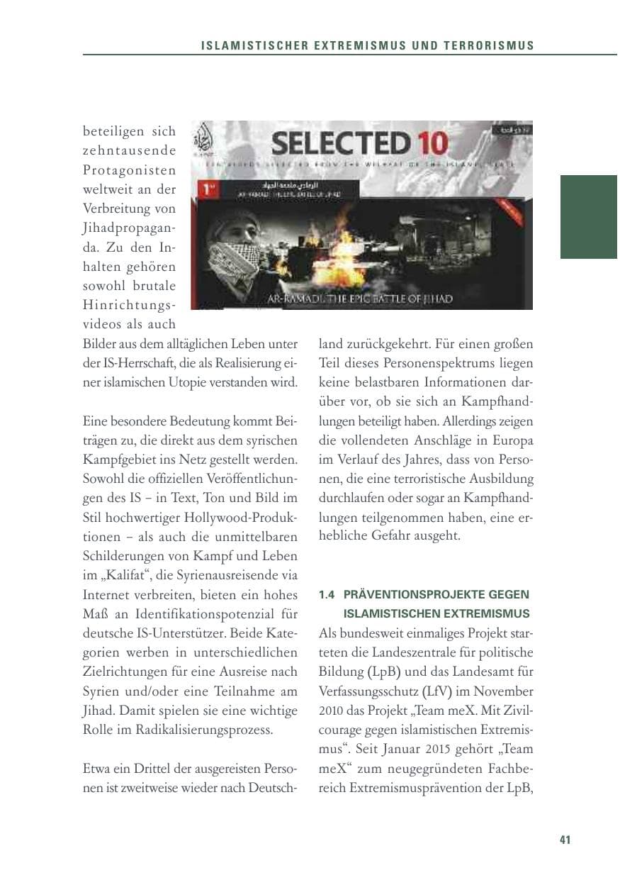 Seite 41 des Verfassungsschutzbericht 2015 Baden-Württemberg
