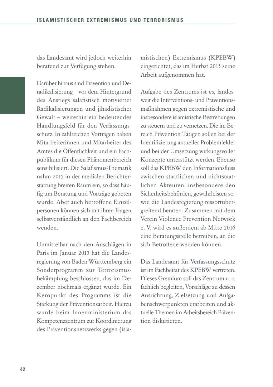 Seite 42 des Verfassungsschutzbericht 2015 Baden-Württemberg