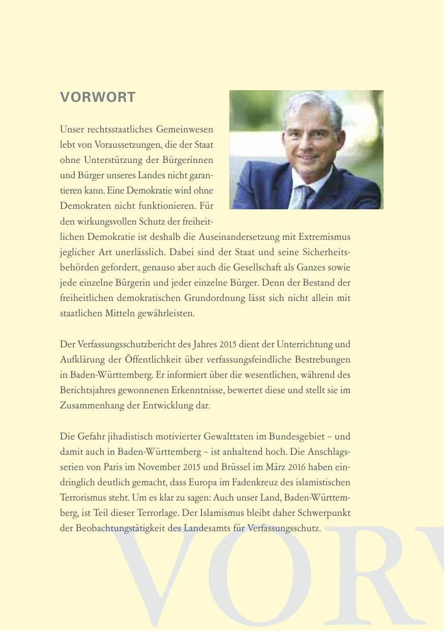 Seite 6 des Verfassungsschutzbericht 2015 Baden-Württemberg