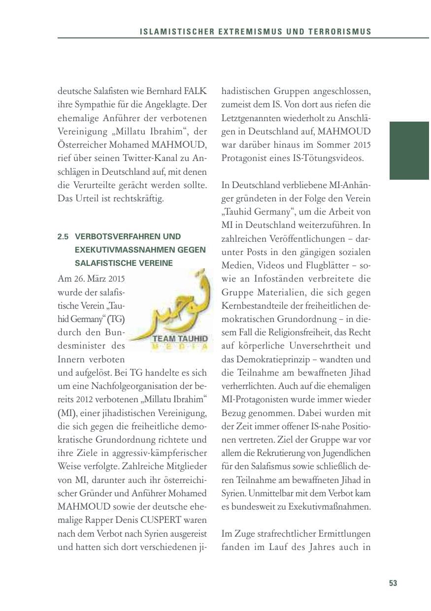 Seite 53 des Verfassungsschutzbericht 2015 Baden-Württemberg