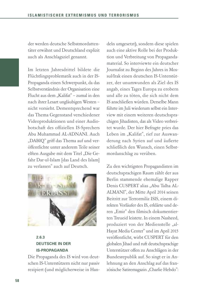 Seite 58 des Verfassungsschutzbericht 2015 Baden-Württemberg