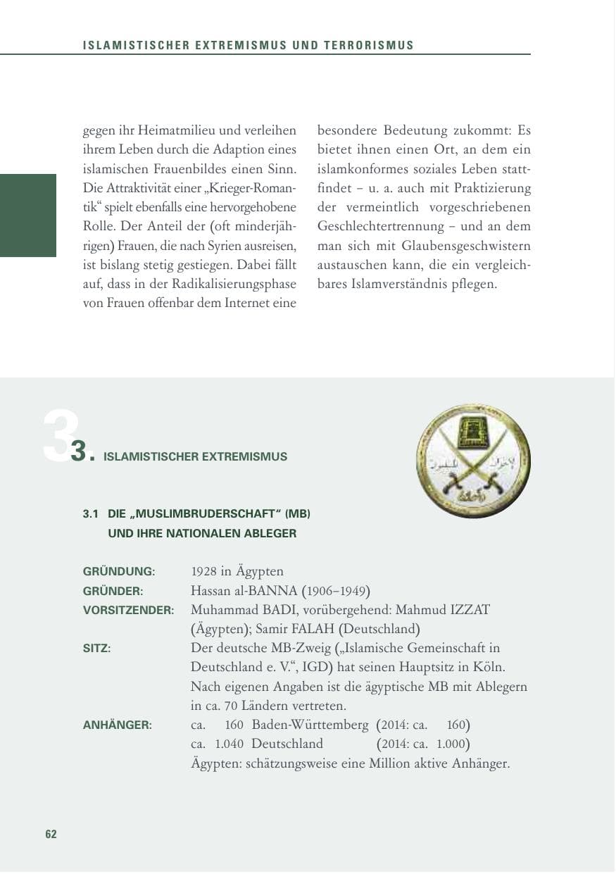 Seite 62 des Verfassungsschutzbericht 2015 Baden-Württemberg