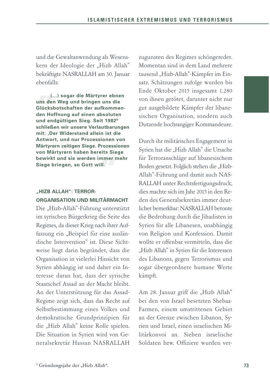 Seite 73 des Verfassungsschutzbericht 2015 Baden-Württemberg