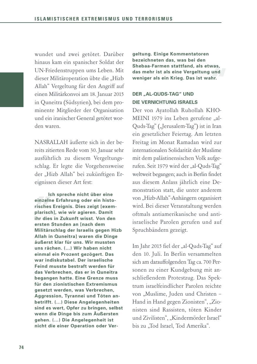 Seite 74 des Verfassungsschutzbericht 2015 Baden-Württemberg