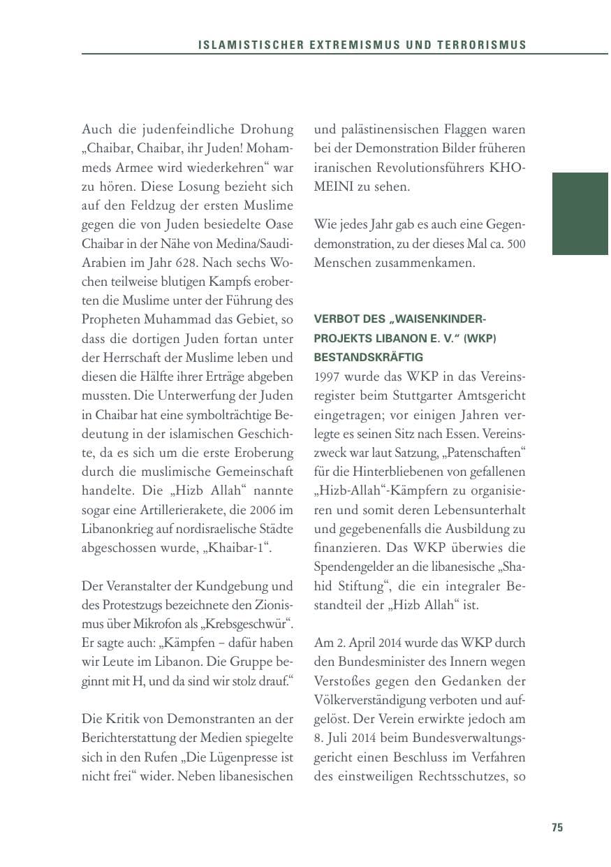 Seite 75 des Verfassungsschutzbericht 2015 Baden-Württemberg