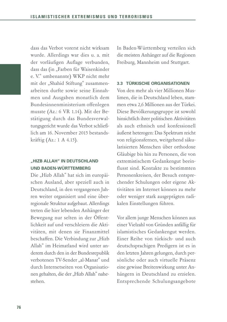 Seite 76 des Verfassungsschutzbericht 2015 Baden-Württemberg