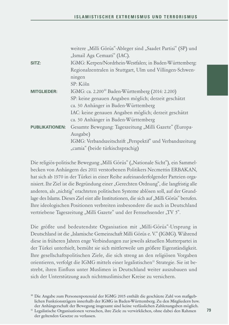 Seite 79 des Verfassungsschutzbericht 2015 Baden-Württemberg