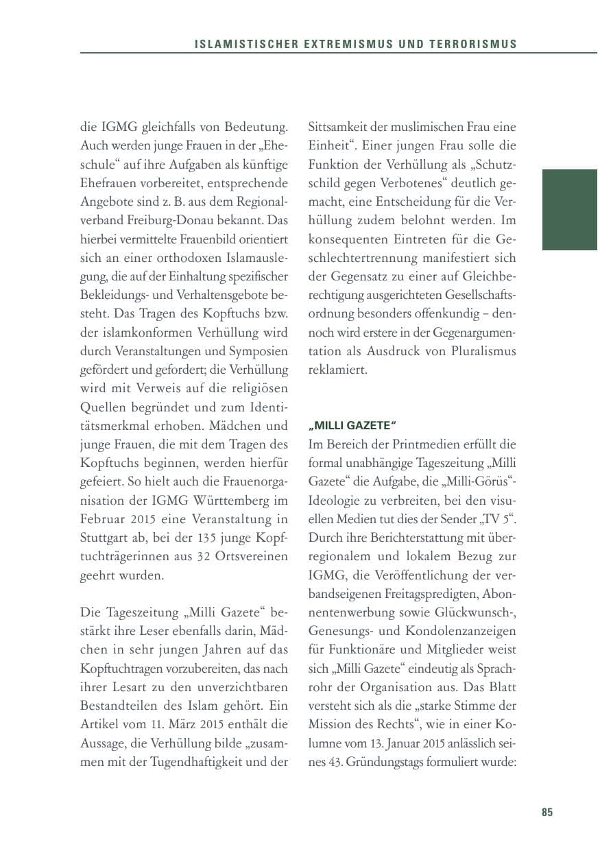 Seite 85 des Verfassungsschutzbericht 2015 Baden-Württemberg